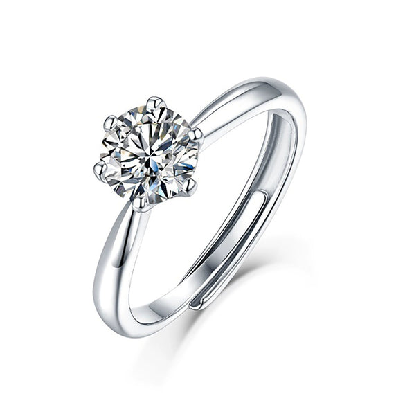 Wholesale Women's 925 Silver Simple Round Moissanite Ring With Sixclaw Inlay And Geometric Pattern And Goldenplated Finish