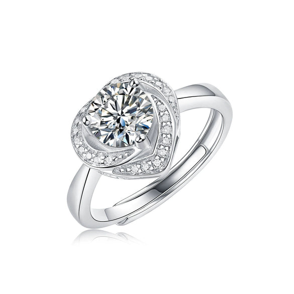 Wholesale Women's 925 Silver Simple Round Moissanite Ring With Sixclaw Inlay And Geometric Pattern And Goldenplated Finish