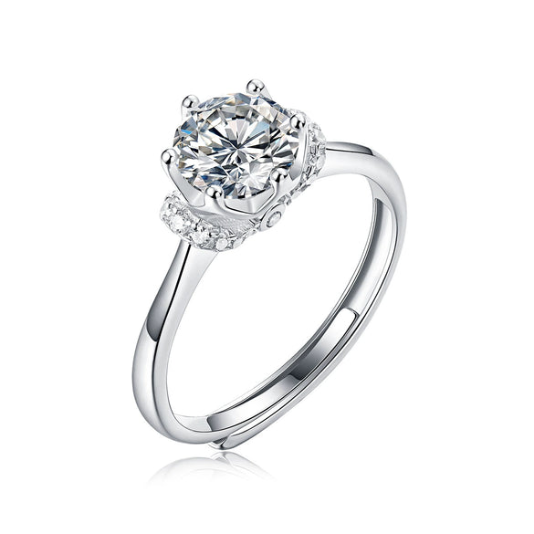 Wholesale Women's 925 Silver Simple Round Moissanite Ring With Sixclaw Inlay And Geometric Pattern And Goldenplated Finish
