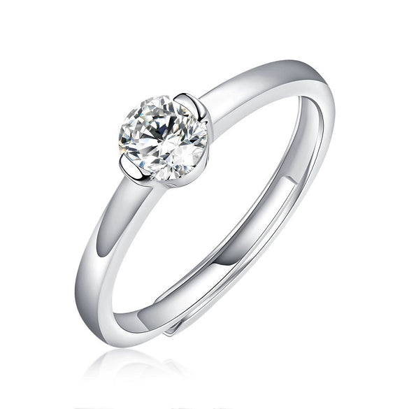 Wholesale Women's 925 Silver Simple Round Moissanite Ring With Sixclaw Inlay And Geometric Pattern And Goldenplated Finish