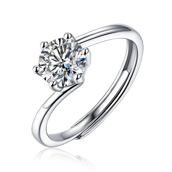 Wholesale Women's 925 Silver Simple Round Moissanite Ring With Sixclaw Inlay And Geometric Pattern And Goldenplated Finish