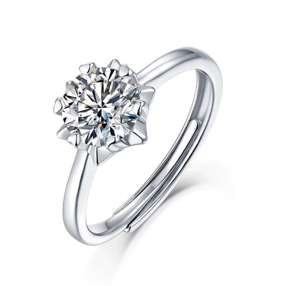 Wholesale Women's 925 Silver Simple Round Moissanite Ring With Sixclaw Inlay And Geometric Pattern And Goldenplated Finish