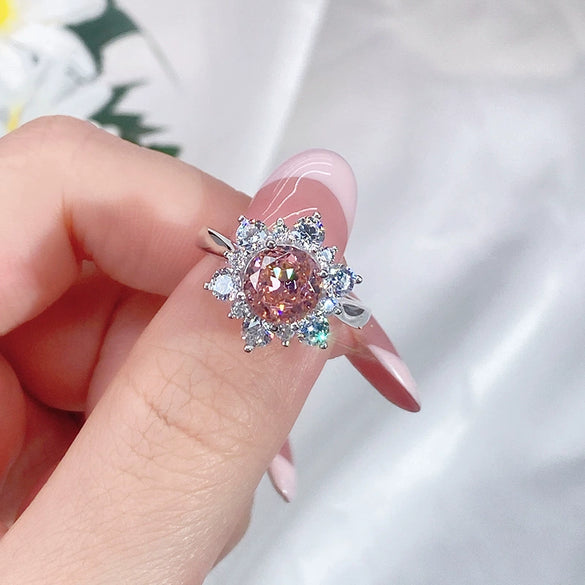 Wholesale Women's Silver 925 Snowflake And Flower Pattern Ring Set With Diamonds