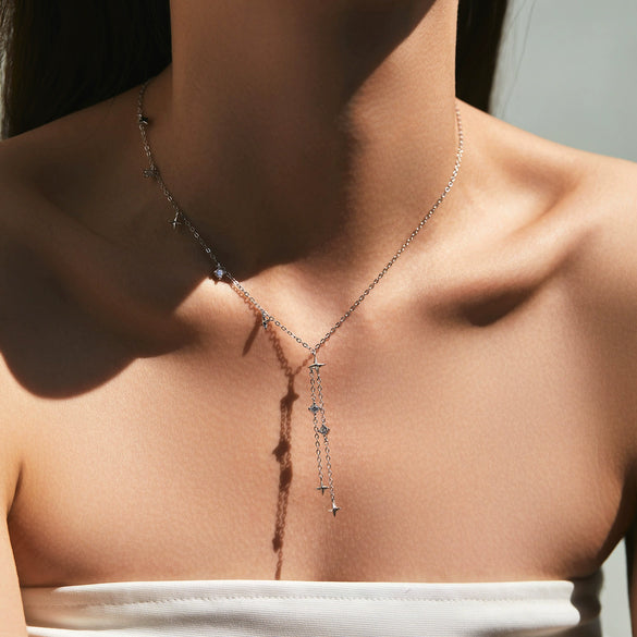 Wholesale Women's 925 Silver Star Shaped Pendant Necklace With Electroplating And Tassel Yshaped Clavicle Chain