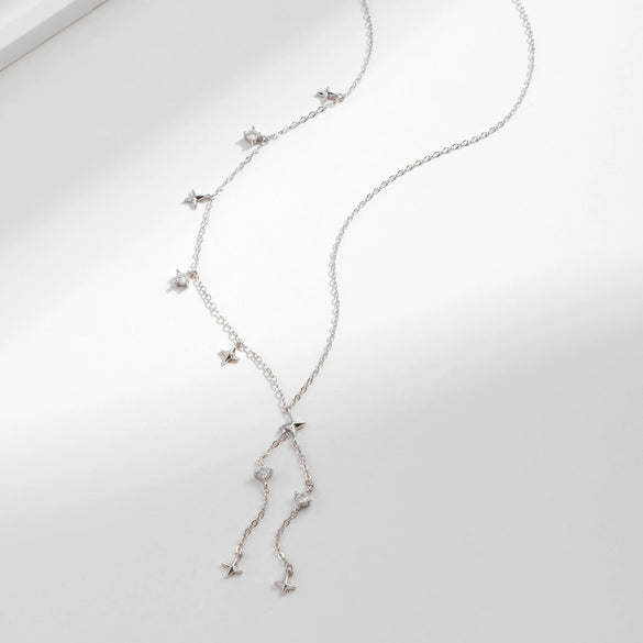 Wholesale Women's 925 Silver Star Shaped Pendant Necklace With Electroplating And Tassel Yshaped Clavicle Chain