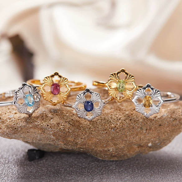 Wholesale Women's Silver 925 Sterling Geometric Style Ring Set With Gems