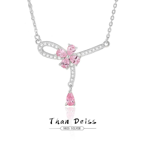 Wholesale Women's 925 Silver Tassel Knot Clavicle Chain With Pink Diamond Pendant And Geometric Design