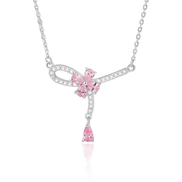 Wholesale Women's 925 Silver Tassel Knot Clavicle Chain With Pink Diamond Pendant And Geometric Design