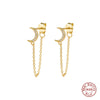 Wholesale Women's 925 Silver Zircon Moon Tassel Geometric Earrings