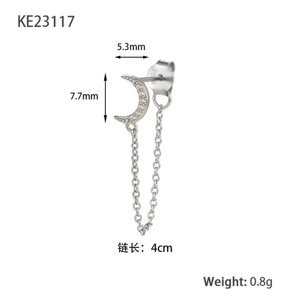 Wholesale Women's 925 Silver Zircon Moon Tassel Geometric Earrings