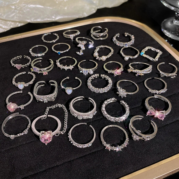 Wholesale Women's Silver Zircon Open Ring Copper Electroplating Heart Bow Geometric Shape