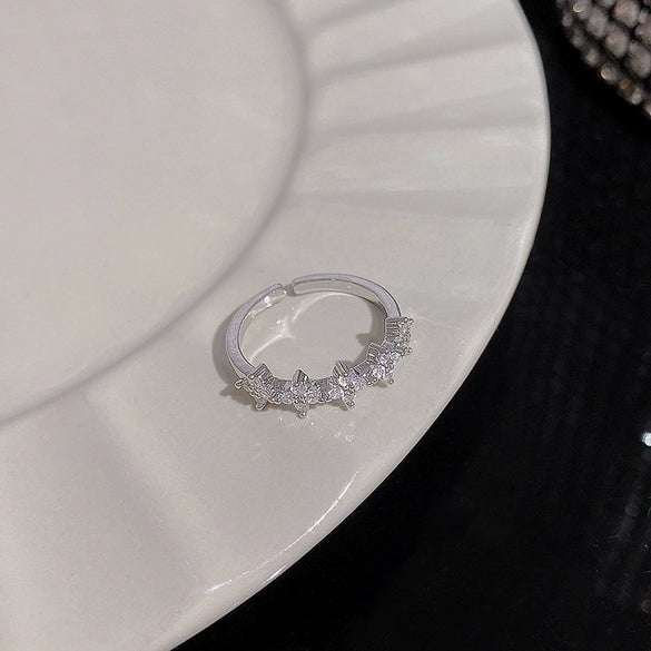 Wholesale Women's Silver Zircon Open Ring Copper Electroplating Heart Bow Geometric Shape