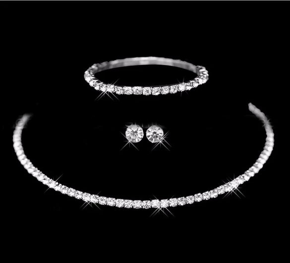 Wholesale Women's Silverplated Jewelry Set With Rhinestone Earrings Necklace And Bracelet In Love Water Drops Bell Pattern