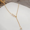 Wholesale Women's Simple Adjustable Clavicle Chain Necklace With Freshwater Pearl And Geometric Pattern Titanium Steel Accessories