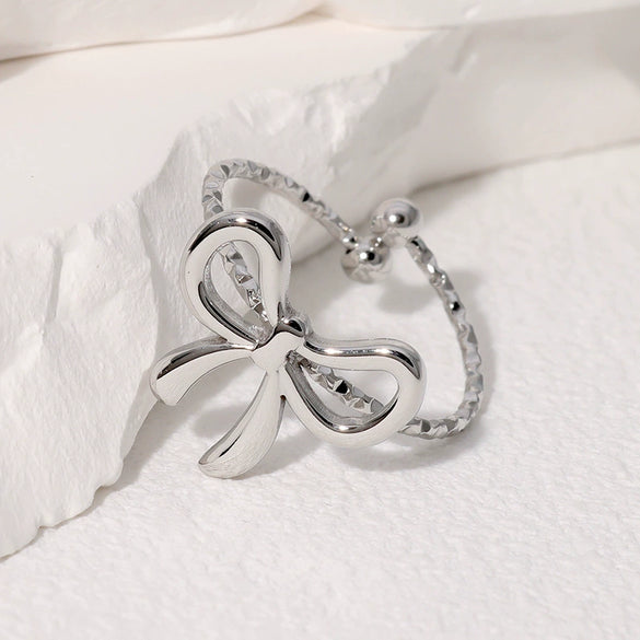 Wholesale Women's Simple All Match Cute Small Bowknot Opening Ring Gold Plated Stainless Steel