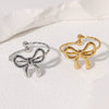 Wholesale Women's Simple All Match Cute Small Bowknot Opening Ring Gold Plated Stainless Steel