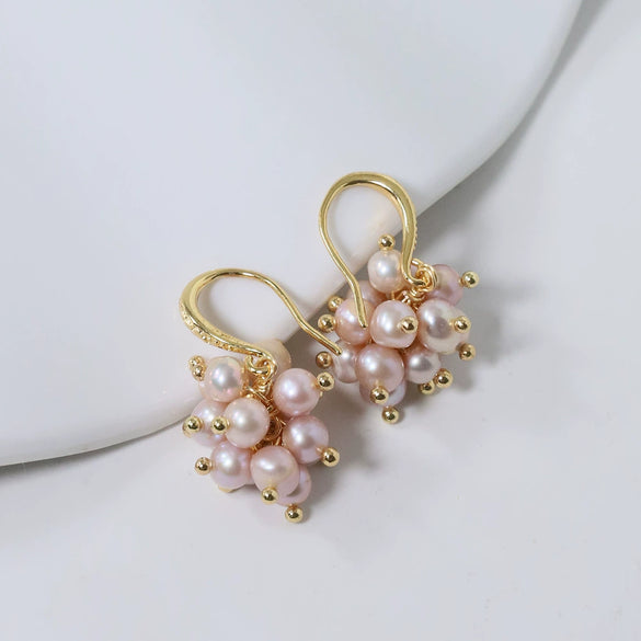 Wholesale Women's Simple Allmatch Geometric Copper Freshwater Pearl Stitching Multiband Pink Purple Earrings Electroplated Jewelry Accessories