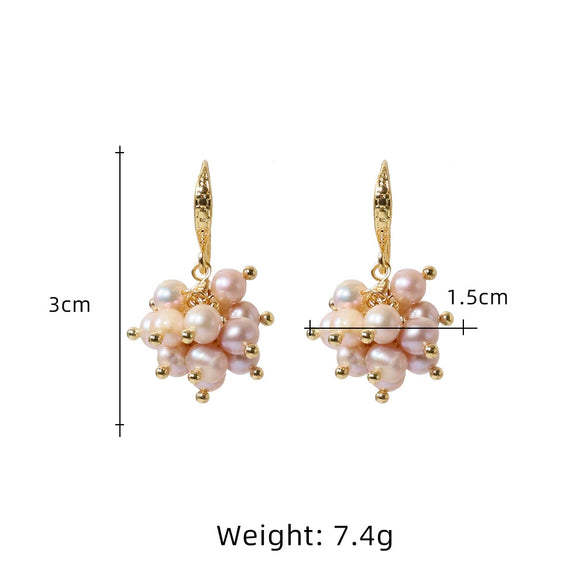 Wholesale Women's Simple Allmatch Geometric Copper Freshwater Pearl Stitching Multiband Pink Purple Earrings Electroplated Jewelry Accessories