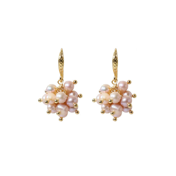Wholesale Women's Simple Allmatch Geometric Copper Freshwater Pearl Stitching Multiband Pink Purple Earrings Electroplated Jewelry Accessories