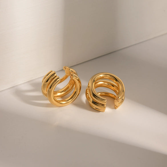 Wholesale Women's Simple Allmatch Threelayer Ear Clip Earrings Jewelry In Ins Style Made Of Stainless Steel With Electroplating And Geometric Design