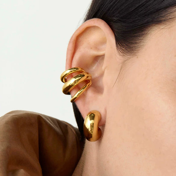 Wholesale Women's Simple Allmatch Threelayer Ear Clip Earrings Jewelry In Ins Style Made Of Stainless Steel With Electroplating And Geometric Design