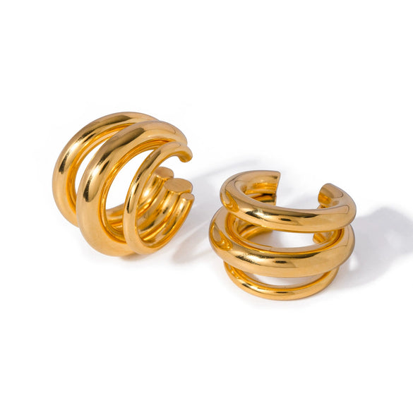 Wholesale Women's Simple Allmatch Threelayer Ear Clip Earrings Jewelry In Ins Style Made Of Stainless Steel With Electroplating And Geometric Design