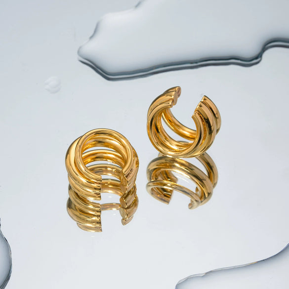 Wholesale Women's Simple Allmatch Threelayer Ear Clip Earrings Jewelry In Ins Style Made Of Stainless Steel With Electroplating And Geometric Design