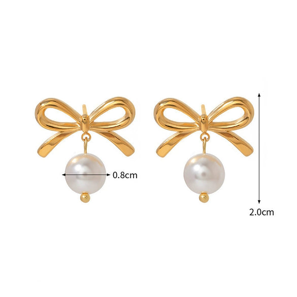 Wholesale Women's Simple Animal Style Titanium Steel Snake Bone Chain Necklace And Earrings Set With Bowknot Fake Pearls Electroplated
