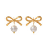 Wholesale Women's Simple Animal Style Titanium Steel Snake Bone Chain Necklace And Earrings Set With Bowknot Fake Pearls Electroplated
