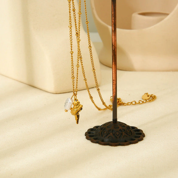 Wholesale Women's Simple Animal Zodiac Shell Pendant Stainless Steel 18K Gold Plated Necklace