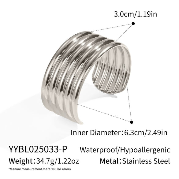 Wholesale Women's Simple Basic Summer Stainless Steel Bracelet With Striped Texture And Electroplating Processing