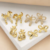 Wholesale Women's Simple Bow Geometric Copper Gold Plated Zircon Inlaid Earrings