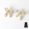 Wholesale Women's Simple Bow Geometric Copper Gold Plated Zircon Inlaid Earrings
