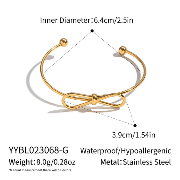 Wholesale Women's Simple Bow Plain Open Bracelet Ring Stainless Steel Electroplated Accessories