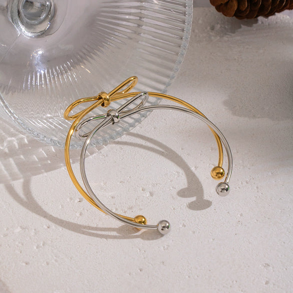 Wholesale Women's Simple Bow Plain Open Bracelet Ring Stainless Steel Electroplated Accessories