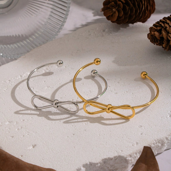 Wholesale Women's Simple Bow Plain Open Bracelet Ring Stainless Steel Electroplated Accessories
