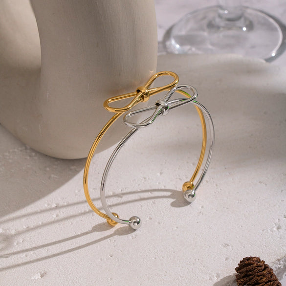 Wholesale Women's Simple Bow Plain Open Bracelet Ring Stainless Steel Electroplated Accessories