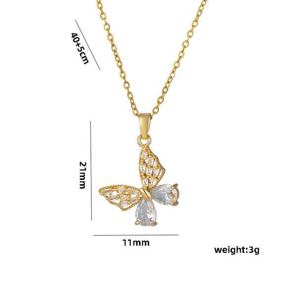Wholesale Women's Simple Butterfly Design Titanium Steel Cross Set Zircon Necklace With Electroplating Process And Geometric Styling