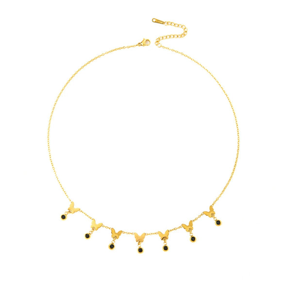 Wholesale Women's Simple Butterfly Zircon Pendant Clavicle Chain Titanium Steel Necklace With Bow Shape And Electroplating