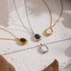 Wholesale Women's Simple Classic Geometric Black Gold Oil Drop Round Stainless Steel Necklace With O Word Chain Pvd Furnace Vacuum Real Gold Plating