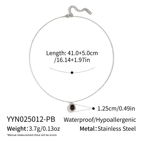 Wholesale Women's Simple Classic Geometric Black Gold Oil Drop Round Stainless Steel Necklace With O Word Chain Pvd Furnace Vacuum Real Gold Plating