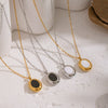 Wholesale Women's Simple Classic Geometric Black Gold Oil Drop Round Stainless Steel Necklace With O Word Chain Pvd Furnace Vacuum Real Gold Plating