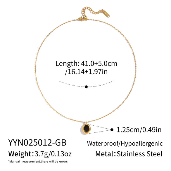 Wholesale Women's Simple Classic Geometric Black Gold Oil Drop Round Stainless Steel Necklace With O Word Chain Pvd Furnace Vacuum Real Gold Plating