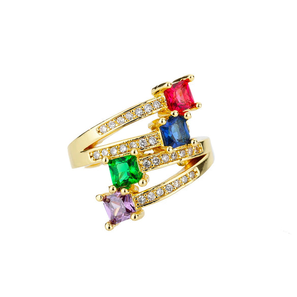 Wholesale Women's Simple Color Heart Shaped Copper Ring With Electroplating Treatment And Micro Inlaid Color Zircon