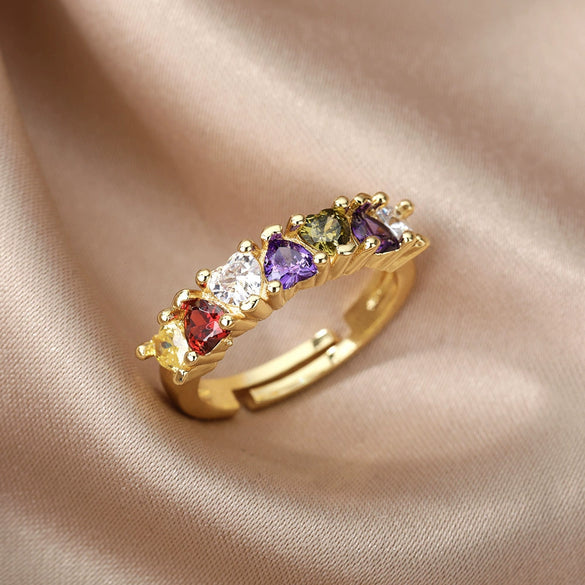 Wholesale Women's Simple Color Heart Shaped Copper Ring With Electroplating Treatment And Micro Inlaid Color Zircon