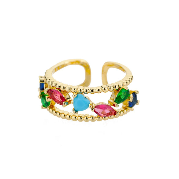 Wholesale Women's Simple Color Heart Shaped Copper Ring With Electroplating Treatment And Micro Inlaid Color Zircon