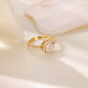 Wholesale Women's Simple Compact Pearl Open Ring Copper Zircon Gold Plated