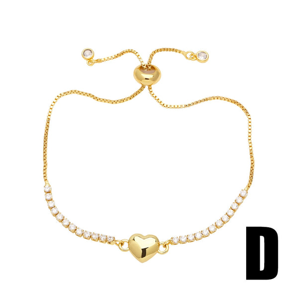 Wholesale Women's Simple Copper Heart Shape Electroplated Jewelry Bracelet
