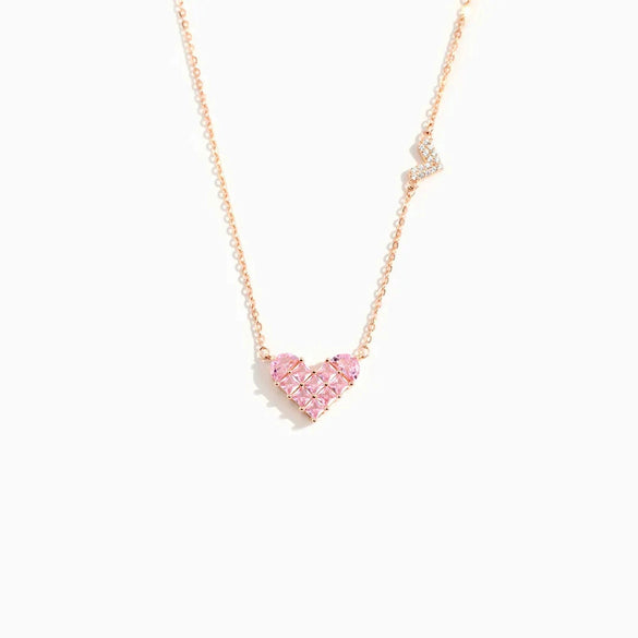 Wholesale Women's Simple Copper Necklace With Heart Shape Pendant Set With Diamonds And Mixed Gemstone Setting And O Word Chain