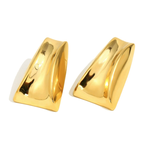 Wholesale Women's Simple Creative Geometric Curved Trapezoidal 316L Stainless Steel 18K Gold Plated Earrings
